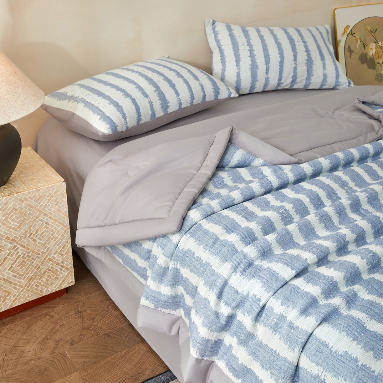 91家纺网 家纺一手货源 找家纺 吾秀家居 2026新款全棉纯棉大提花新疆棉花夏被夏凉被空调被四件套-律动 律动-天兰