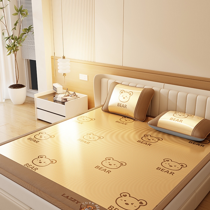 91家纺网 家纺一手货源 找家纺 好福居 2026新款冰藤刺绣凉感席凉席-卡皮巴拉款-小熊款 冰藤小熊-咖-床席款