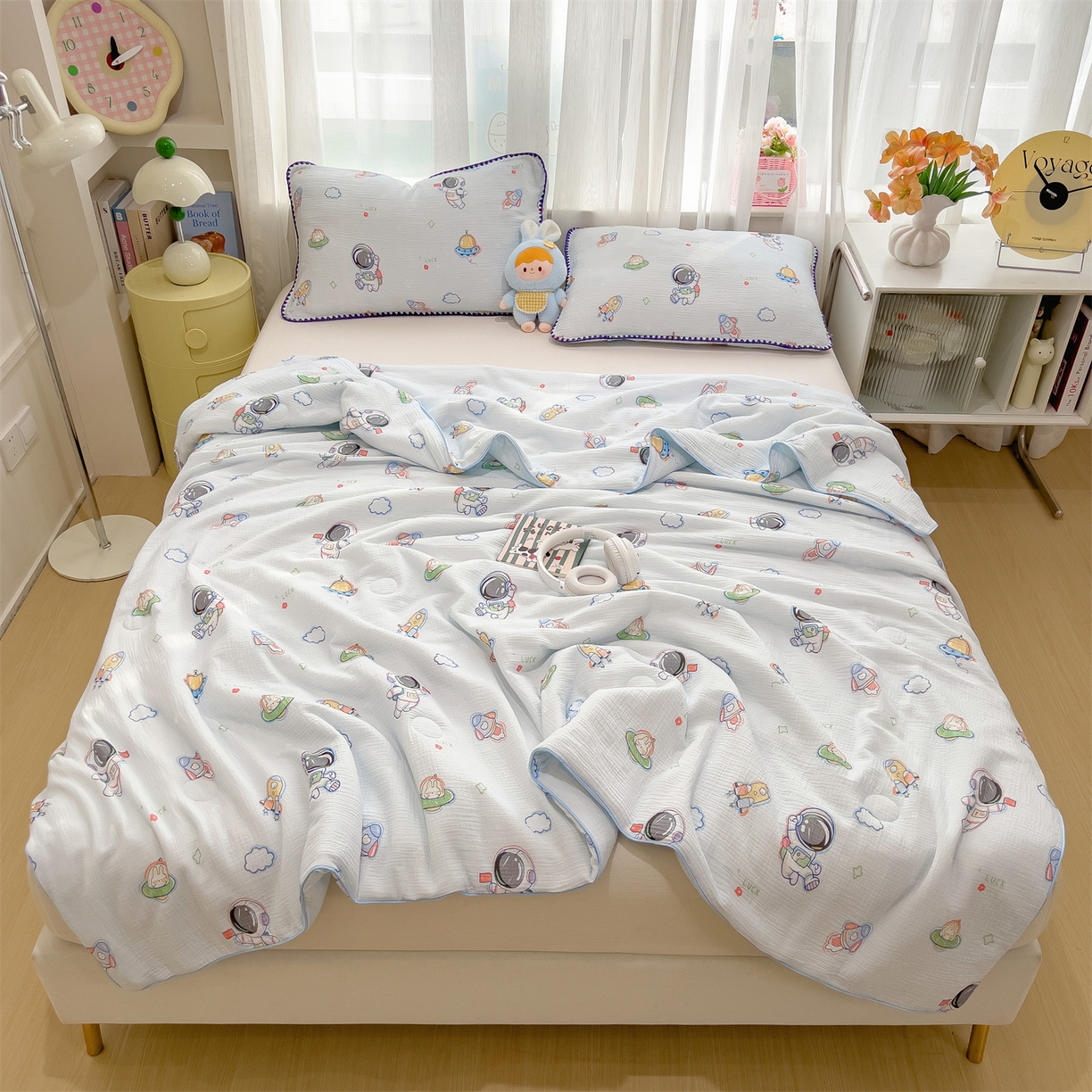 91家纺网 家纺一手货源 找家纺 兄弟坊 2026春夏新款全棉纯棉印花双层皱皱纱(滚边款)夏被纱布夏凉被午睡被盖毯夏凉被 穹宇梦