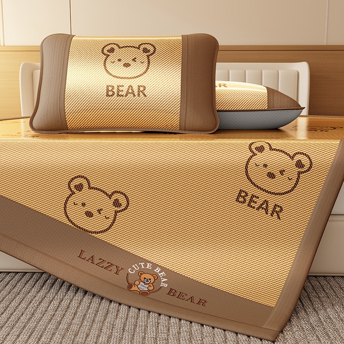 91家纺网 家纺一手货源 找家纺 好福居 2026新款冰藤刺绣凉感席凉席-卡皮巴拉款-小熊款 冰藤小熊-咖-床席款