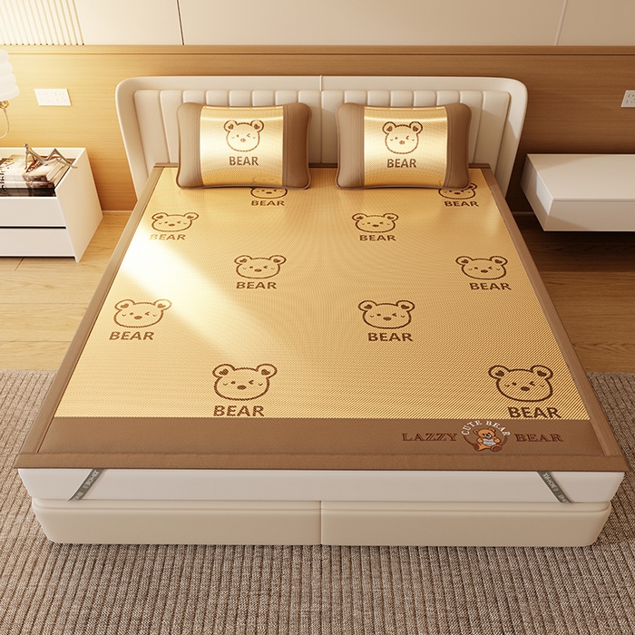 91家纺网 家纺一手货源 找家纺 好福居 2026新款冰藤刺绣凉感席凉席-卡皮巴拉款-小熊款 冰藤小熊-咖-床席款