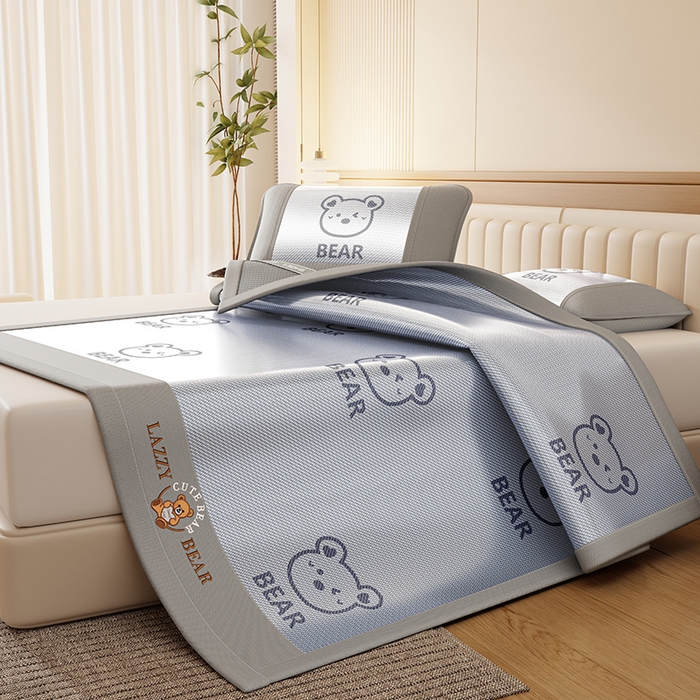 好福居 2026新款冰藤刺绣凉感席凉席-卡皮巴拉款-小熊款 冰藤小熊-蓝-床席款