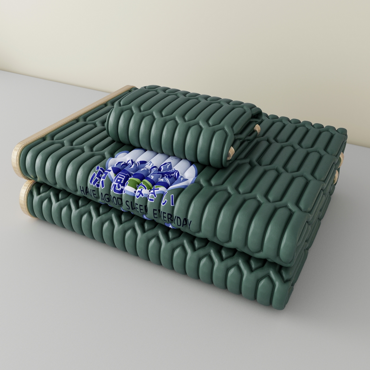 91家纺网 家纺一手货源 找家纺 家品罗兰 2026新款夏季A类乳胶冰丝席纯色家用双人冰丝席宿舍席子软可机洗折叠床单软垫床垫夏天空调席两三件套 富士山-墨绿