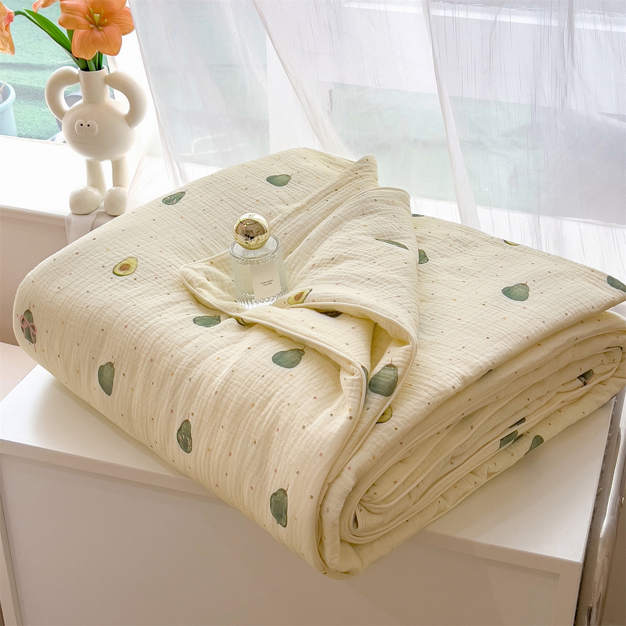 91家纺网 家纺一手货源 找家纺 兄弟坊 2026春夏新款全棉纯棉印花双层皱皱纱(滚边款)夏被纱布夏凉被午睡被盖毯夏凉被 柔青