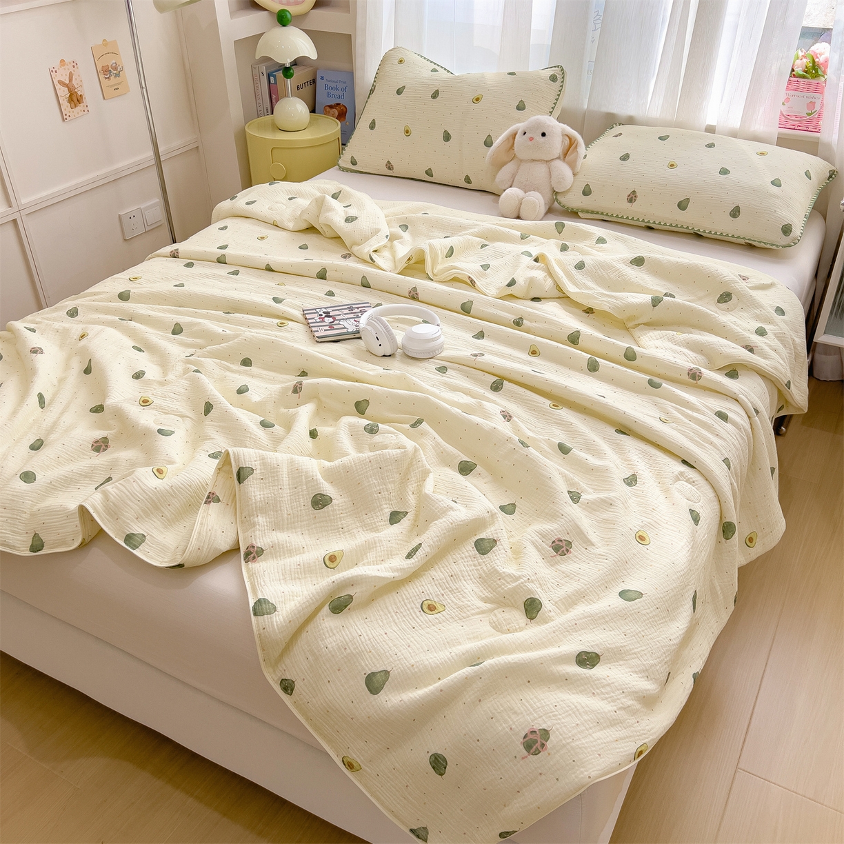 91家纺网 家纺一手货源 找家纺 兄弟坊 2026春夏新款全棉纯棉印花双层皱皱纱(滚边款)夏被纱布夏凉被午睡被盖毯夏凉被 柔青