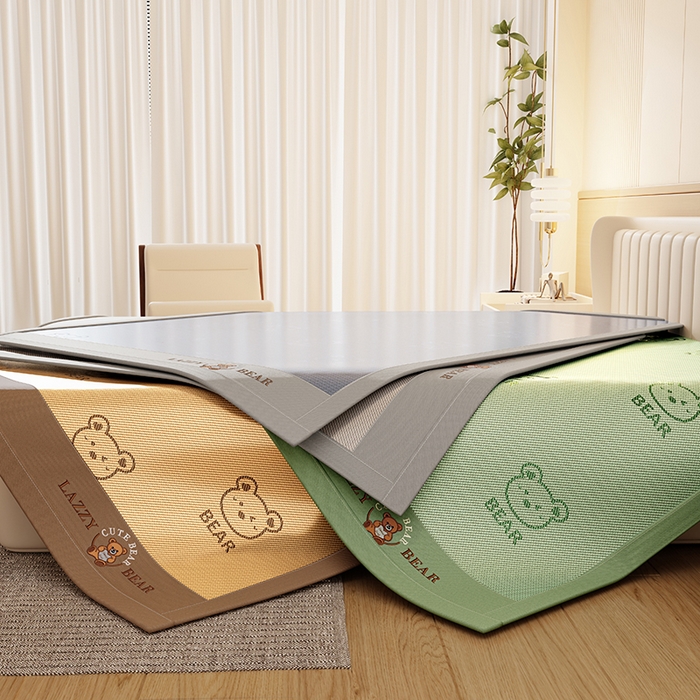 91家纺网 家纺一手货源 找家纺 好福居 2026新款冰藤刺绣凉感席凉席-卡皮巴拉款-小熊款 冰藤小熊-蓝-床席款