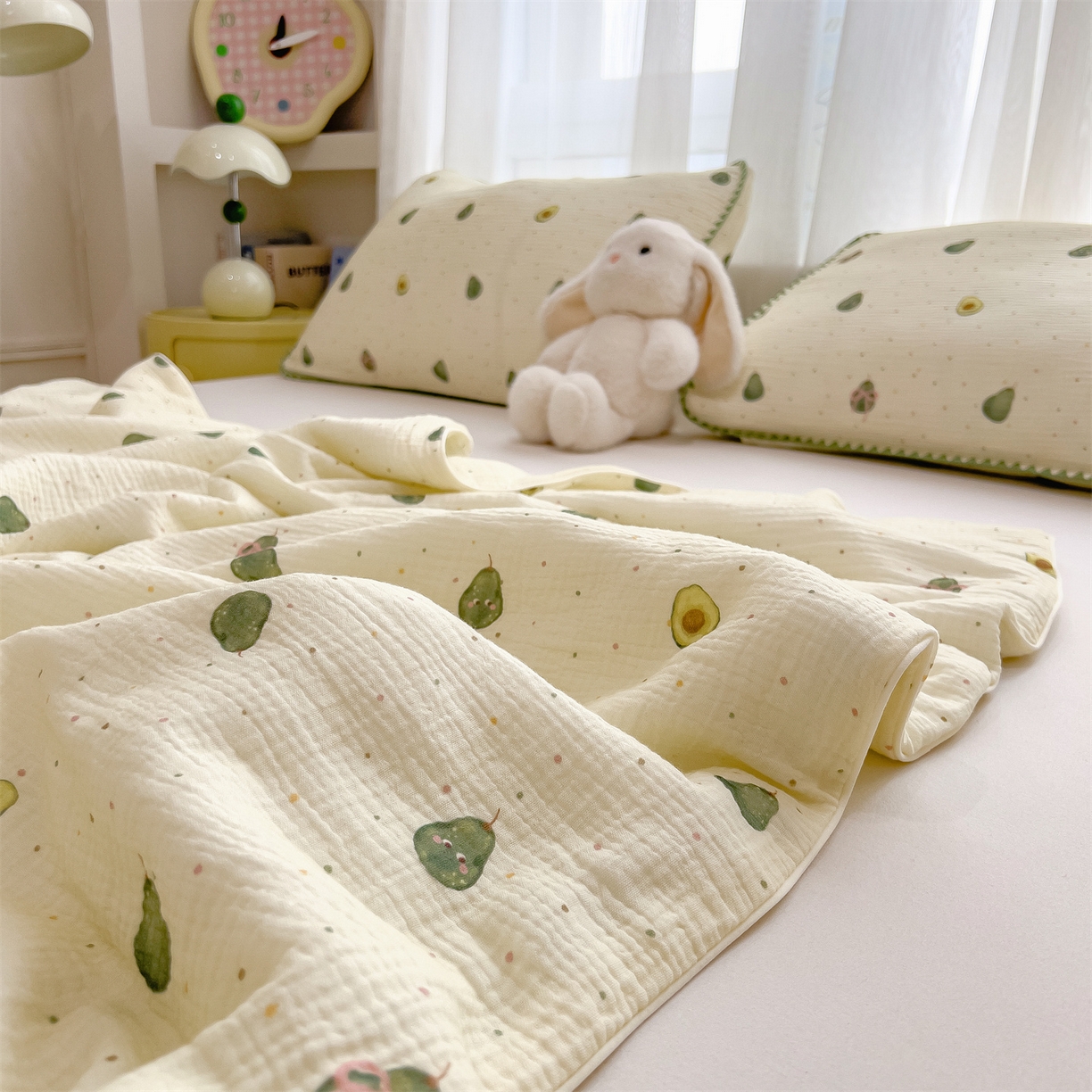 91家纺网 家纺一手货源 找家纺 兄弟坊 2026春夏新款全棉纯棉印花双层皱皱纱(滚边款)夏被纱布夏凉被午睡被盖毯夏凉被 柔青