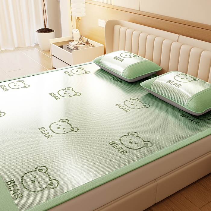 91家纺网 家纺一手货源 找家纺 好福居 2026新款冰藤刺绣凉感席凉席-卡皮巴拉款-小熊款 冰藤小熊-绿-床席款