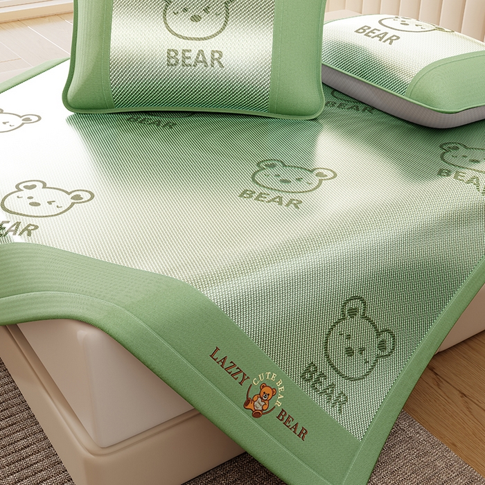 91家纺网 家纺一手货源 找家纺 好福居 2026新款冰藤刺绣凉感席凉席-卡皮巴拉款-小熊款 冰藤小熊-绿-床席款