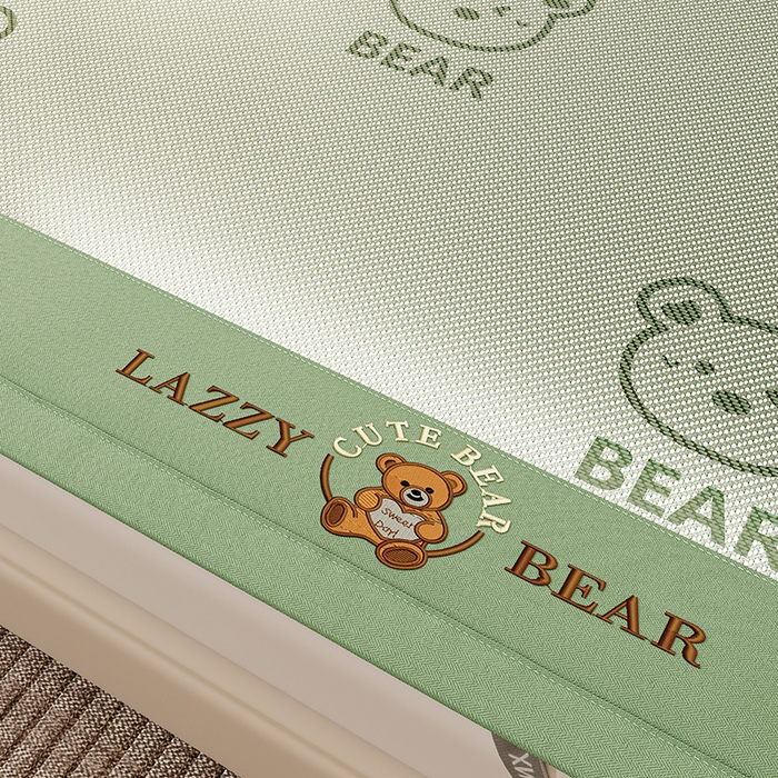 91家纺网 家纺一手货源 找家纺 好福居 2026新款冰藤刺绣凉感席凉席-卡皮巴拉款-小熊款 冰藤小熊-绿-床席款