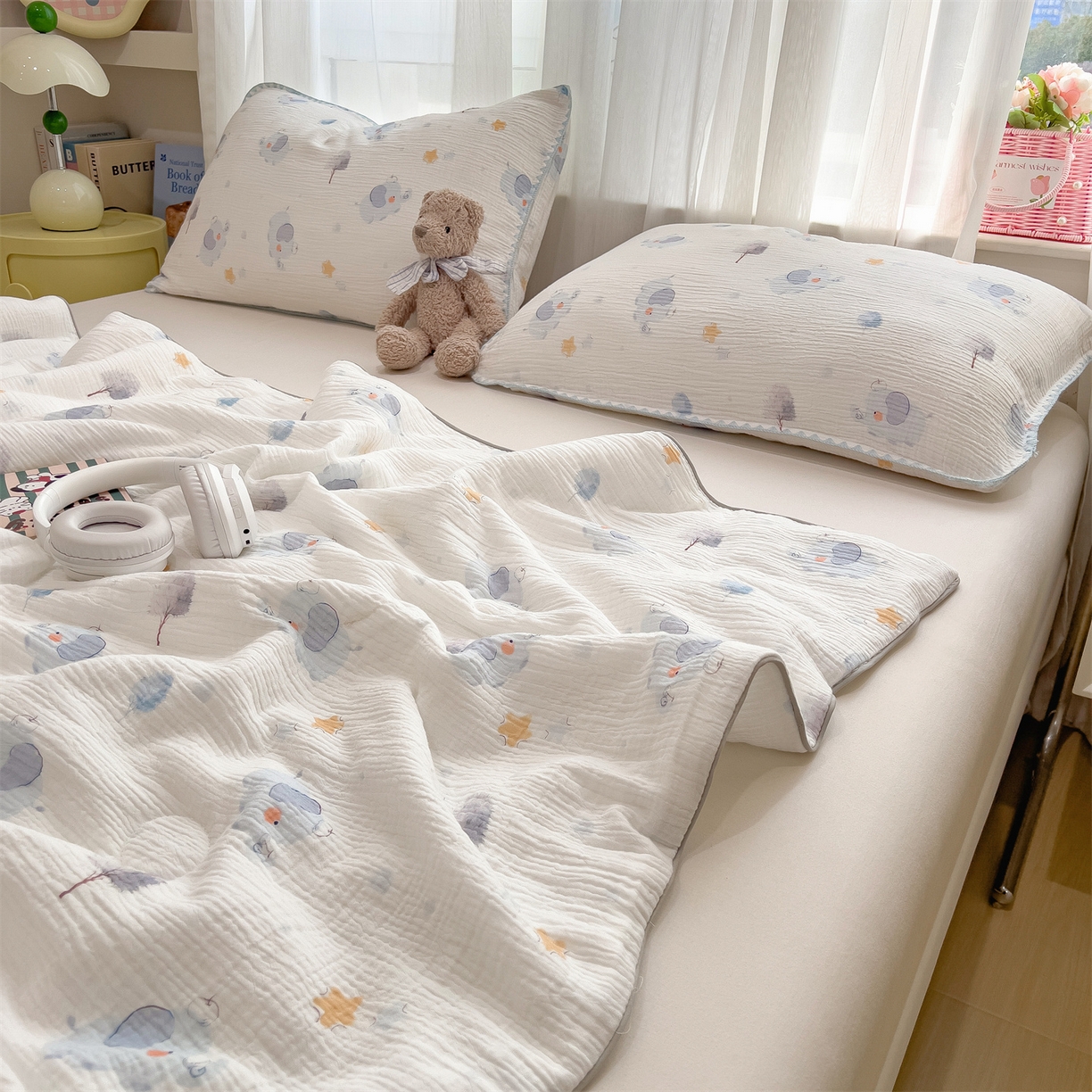 91家纺网 家纺一手货源 找家纺 兄弟坊 2026春夏新款全棉纯棉印花双层皱皱纱(滚边款)夏被纱布夏凉被午睡被盖毯夏凉被 象星语