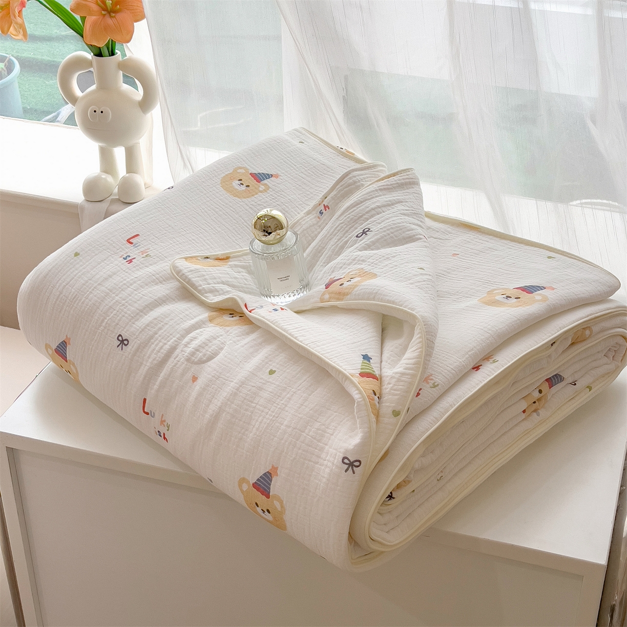 91家纺网 家纺一手货源 找家纺 兄弟坊 2026春夏新款全棉纯棉印花双层皱皱纱(滚边款)夏被纱布夏凉被午睡被盖毯夏凉被 星熊派