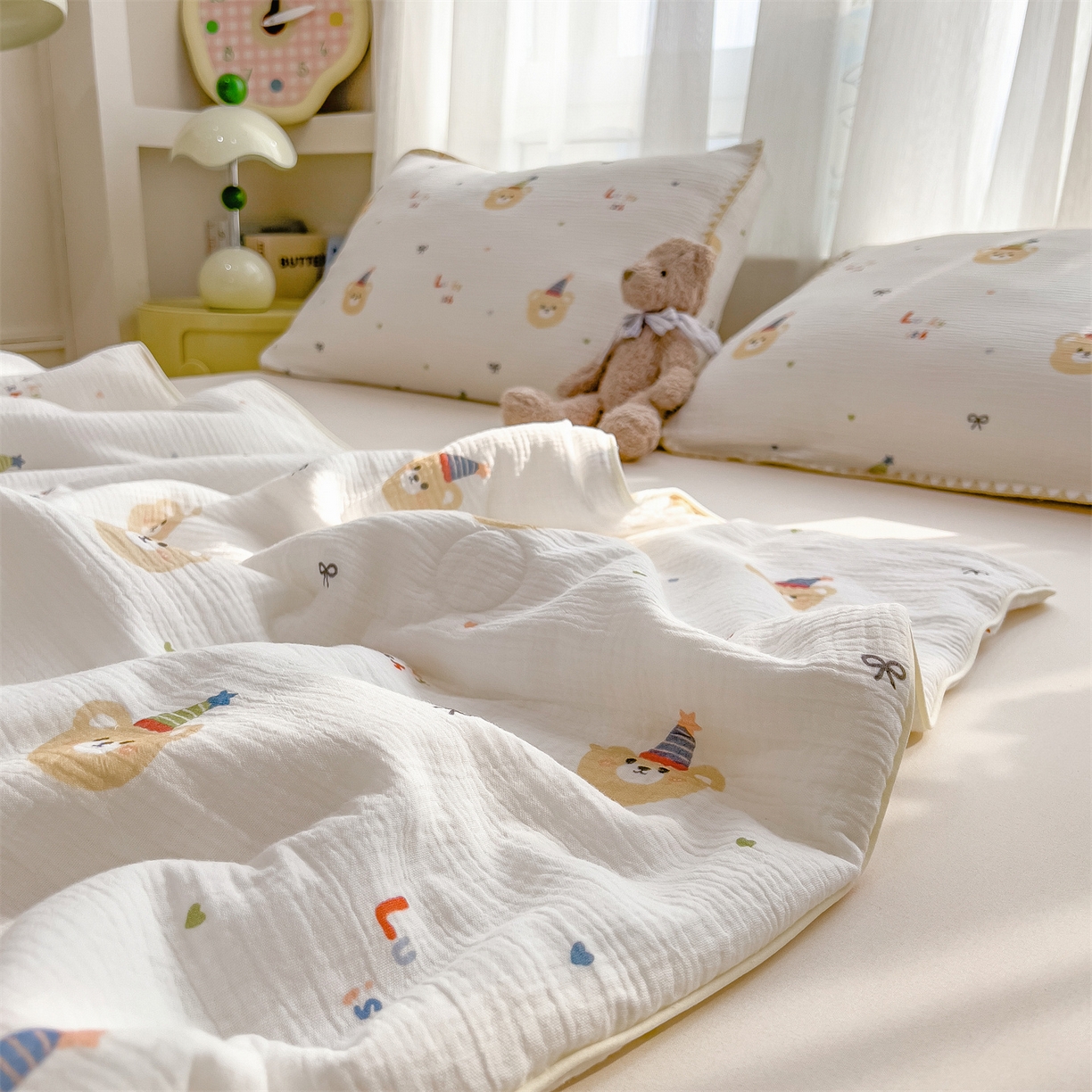 91家纺网 家纺一手货源 找家纺 兄弟坊 2026春夏新款全棉纯棉印花双层皱皱纱(滚边款)夏被纱布夏凉被午睡被盖毯夏凉被 星熊派