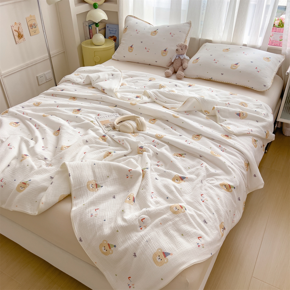 91家纺网 家纺一手货源 找家纺 兄弟坊 2026春夏新款全棉纯棉印花双层皱皱纱(滚边款)夏被纱布夏凉被午睡被盖毯夏凉被 星熊派