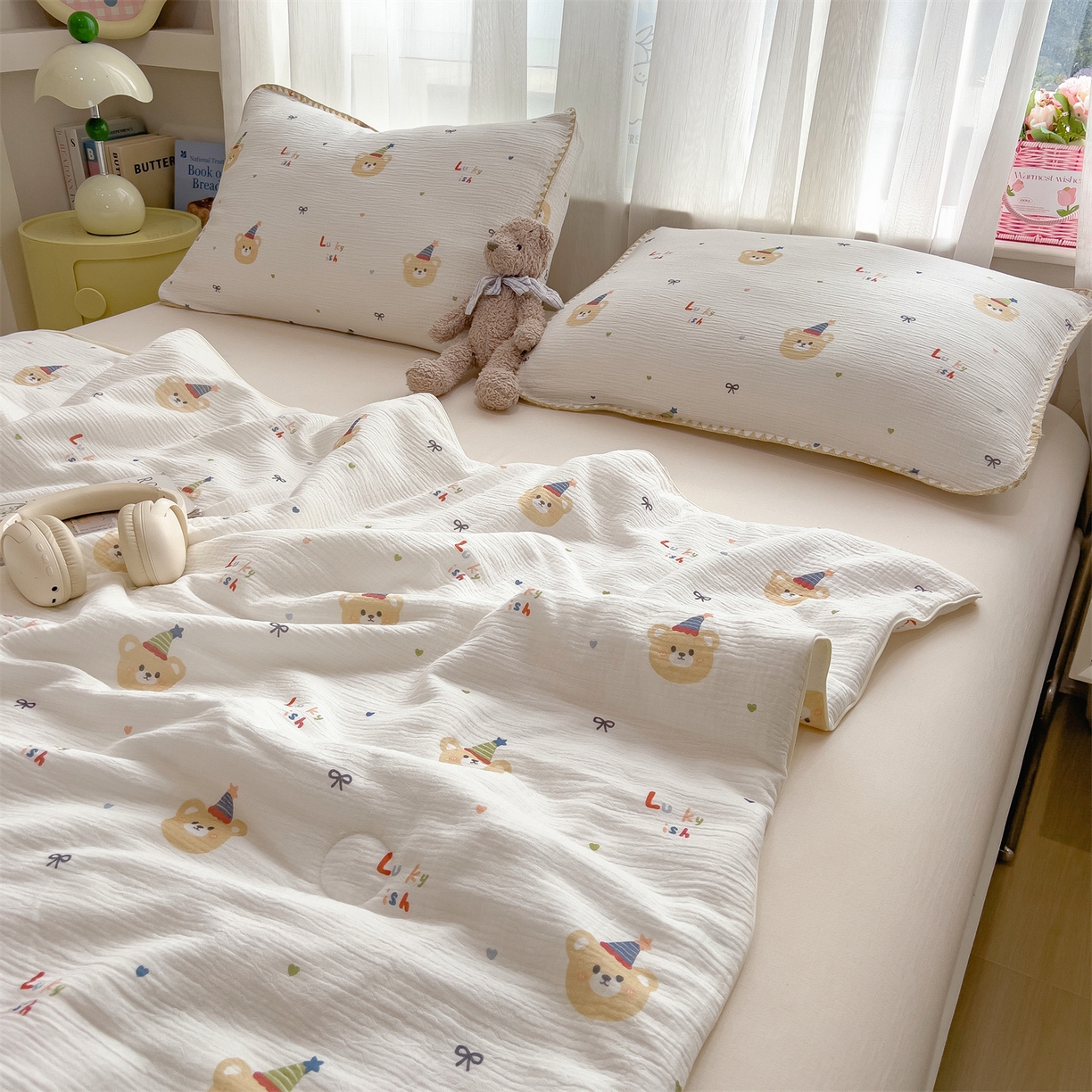 91家纺网 家纺一手货源 找家纺 兄弟坊 2026春夏新款全棉纯棉印花双层皱皱纱(滚边款)夏被纱布夏凉被午睡被盖毯夏凉被 星熊派