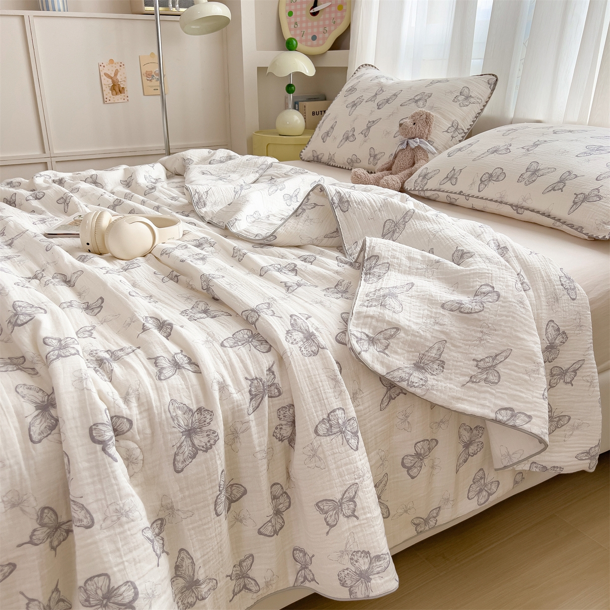 91家纺网 家纺一手货源 找家纺 兄弟坊 2026春夏新款全棉纯棉印花双层皱皱纱(滚边款)夏被纱布夏凉被午睡被盖毯夏凉被 云间羽