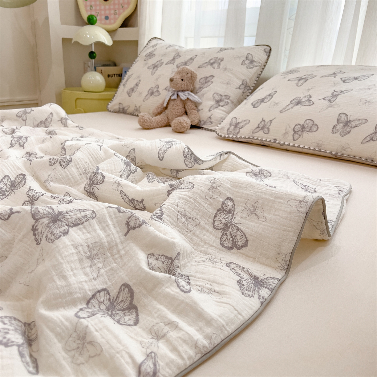 91家纺网 家纺一手货源 找家纺 兄弟坊 2026春夏新款全棉纯棉印花双层皱皱纱(滚边款)夏被纱布夏凉被午睡被盖毯夏凉被 云间羽