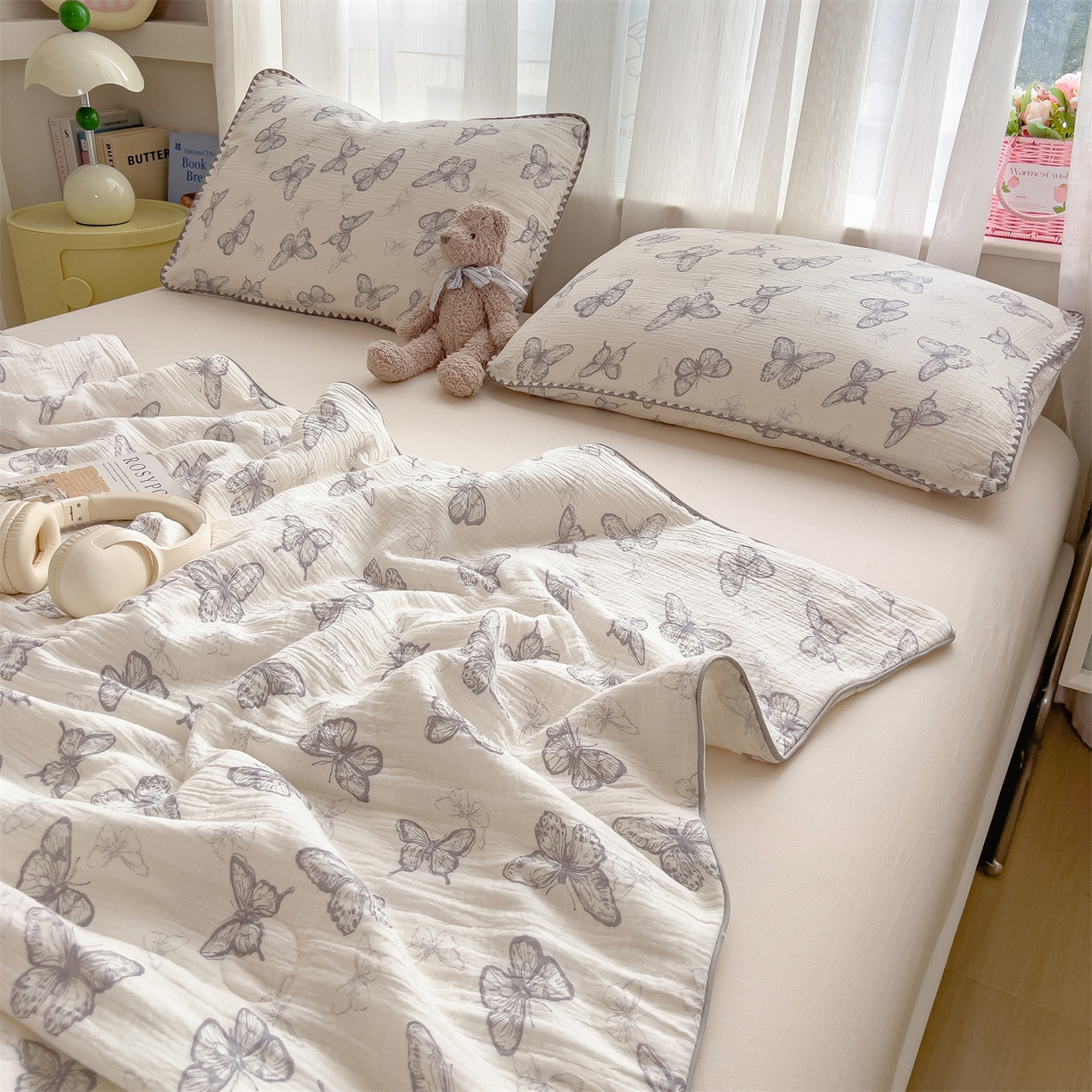 91家纺网 家纺一手货源 找家纺 兄弟坊 2026春夏新款全棉纯棉印花双层皱皱纱(滚边款)夏被纱布夏凉被午睡被盖毯夏凉被 云间羽