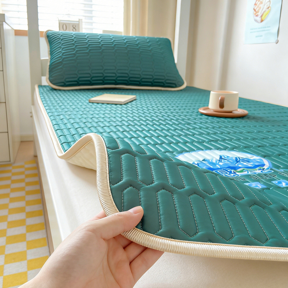 91家纺网 家纺一手货源 找家纺 家品罗兰 2026新款夏季A类乳胶冰丝席纯色冰丝凉席宿舍单人席子软可机洗可折叠床单软垫床垫夏天空调席两三件套 富士山墨绿