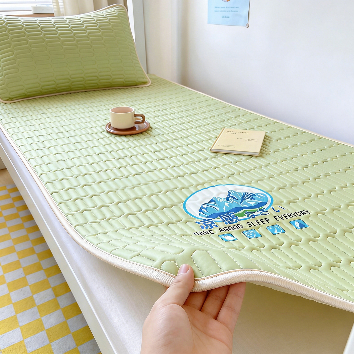 91家纺网 家纺一手货源 找家纺 家品罗兰 2026新款夏季A类乳胶冰丝席纯色冰丝凉席宿舍单人席子软可机洗可折叠床单软垫床垫夏天空调席两三件套 富士山果绿