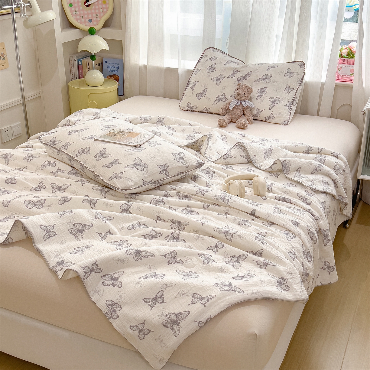 91家纺网 家纺一手货源 找家纺 兄弟坊 2026春夏新款全棉纯棉印花双层皱皱纱(滚边款)夏被纱布夏凉被午睡被盖毯夏凉被 云间羽