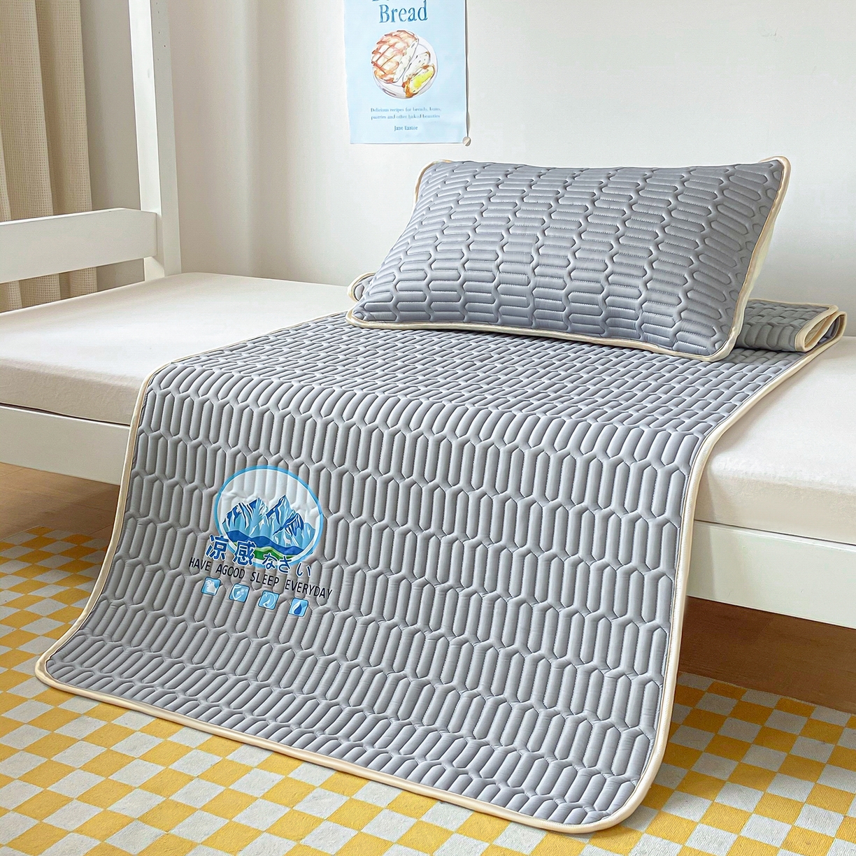 91家纺网 家纺一手货源 找家纺 家品罗兰 2026新款夏季A类乳胶冰丝席纯色冰丝凉席宿舍单人席子软可机洗可折叠床单软垫床垫夏天空调席两三件套 富士山银灰