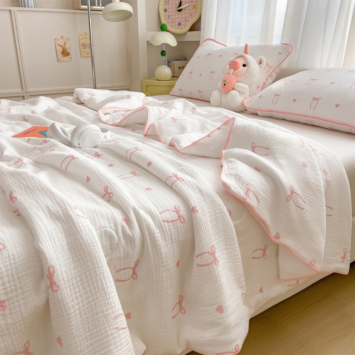 91家纺网 家纺一手货源 找家纺 兄弟坊 2026春夏新款全棉纯棉印花双层皱皱纱(滚边款)夏被纱布夏凉被午睡被盖毯夏凉被 云绮