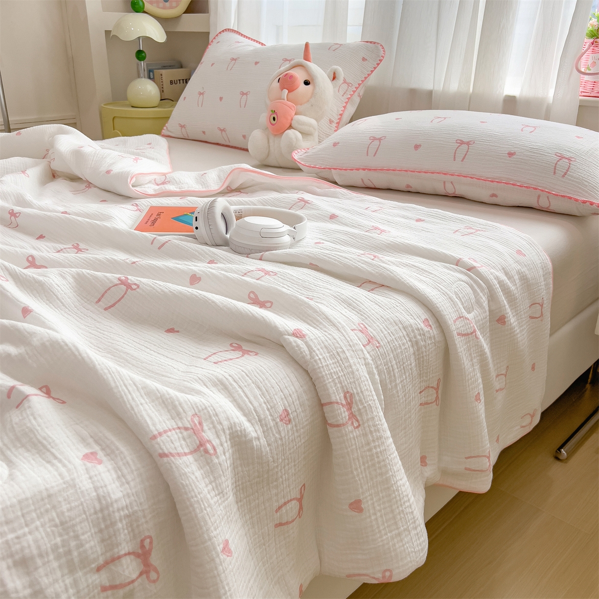 91家纺网 家纺一手货源 找家纺 兄弟坊 2026春夏新款全棉纯棉印花双层皱皱纱(滚边款)夏被纱布夏凉被午睡被盖毯夏凉被 云绮