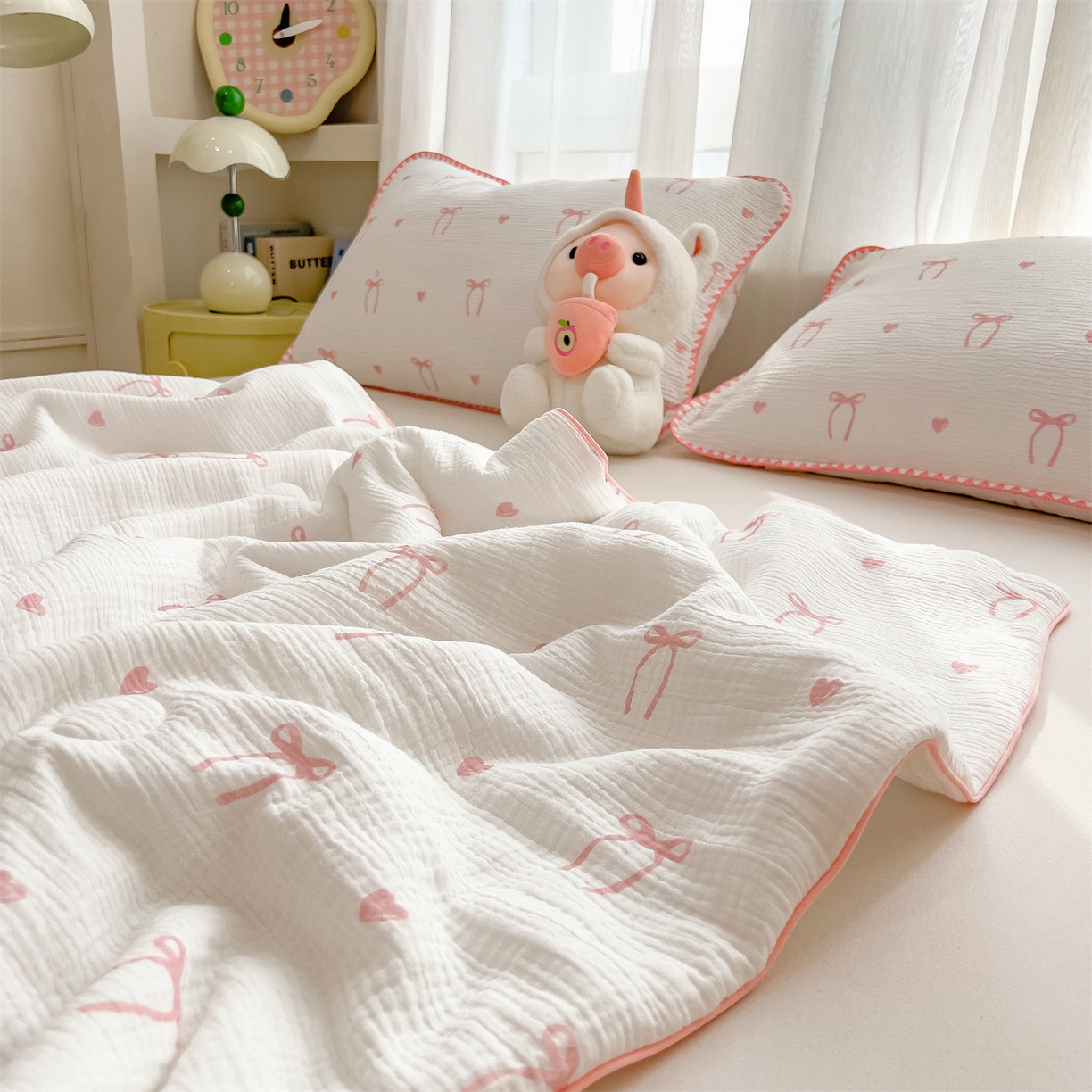 91家纺网 家纺一手货源 找家纺 兄弟坊 2026春夏新款全棉纯棉印花双层皱皱纱(滚边款)夏被纱布夏凉被午睡被盖毯夏凉被 云绮