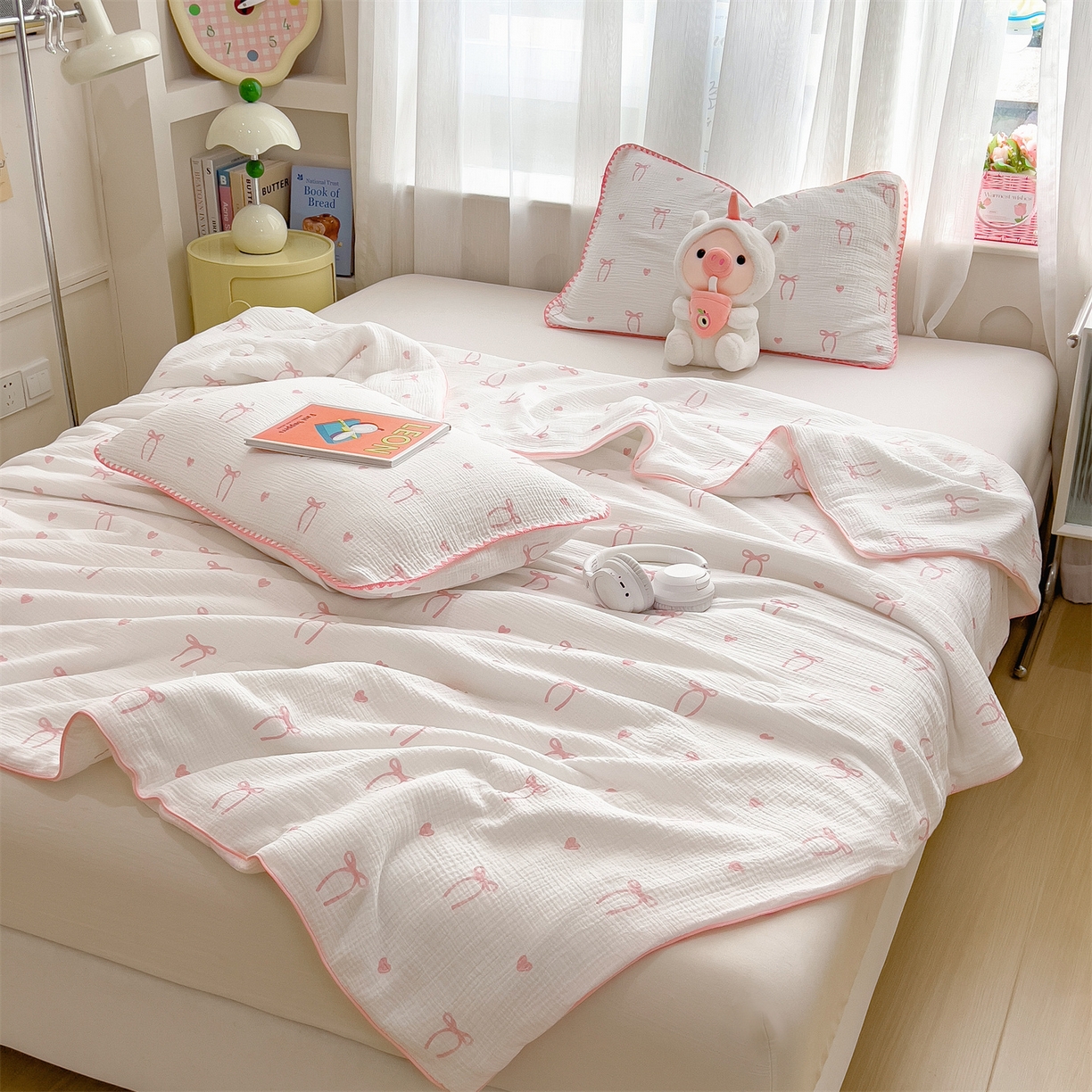 91家纺网 家纺一手货源 找家纺 兄弟坊 2026春夏新款全棉纯棉印花双层皱皱纱(滚边款)夏被纱布夏凉被午睡被盖毯夏凉被 云绮