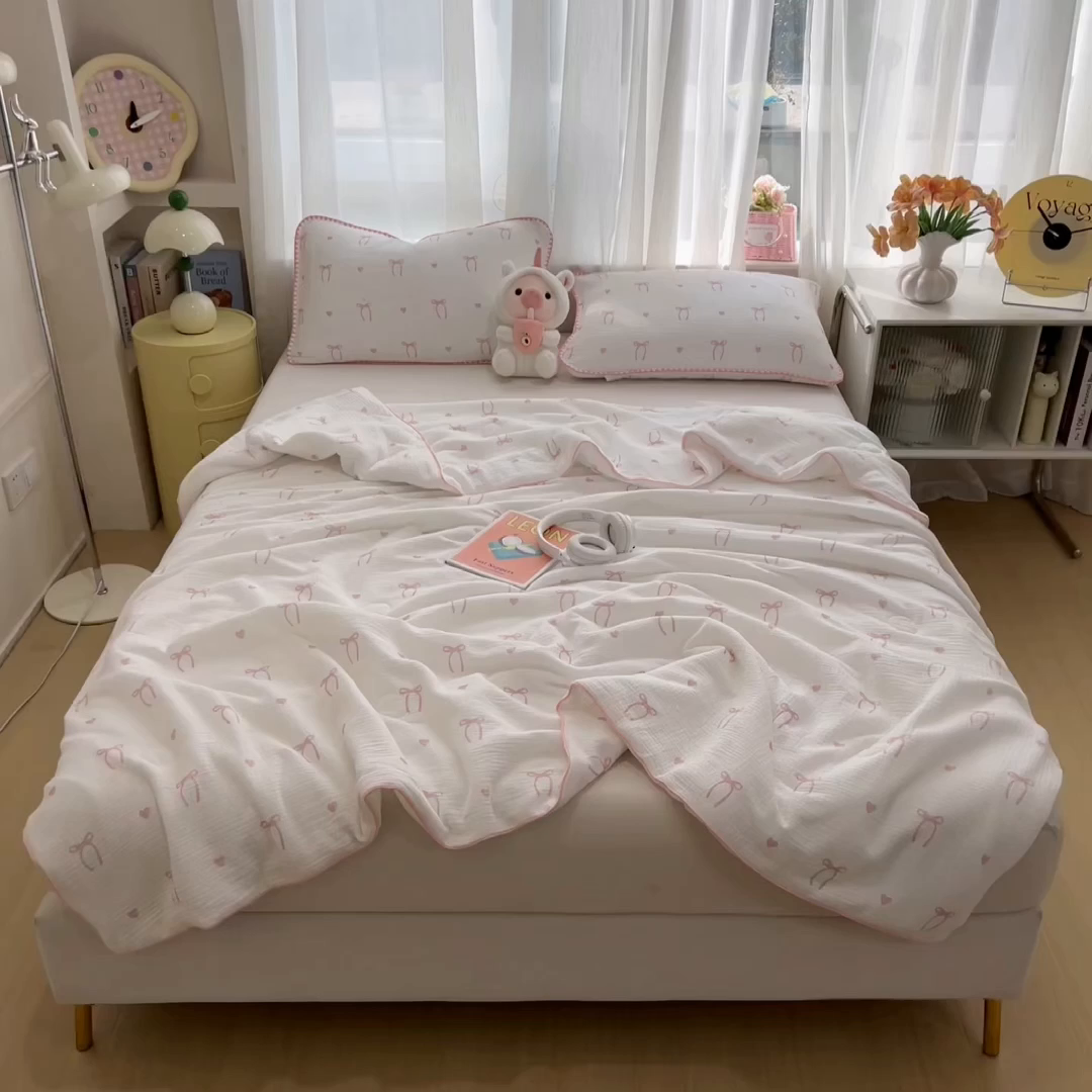 91家纺网 家纺一手货源 找家纺 兄弟坊 2026春夏新款全棉纯棉印花双层皱皱纱(滚边款)夏被纱布夏凉被午睡被盖毯夏凉被 云绮