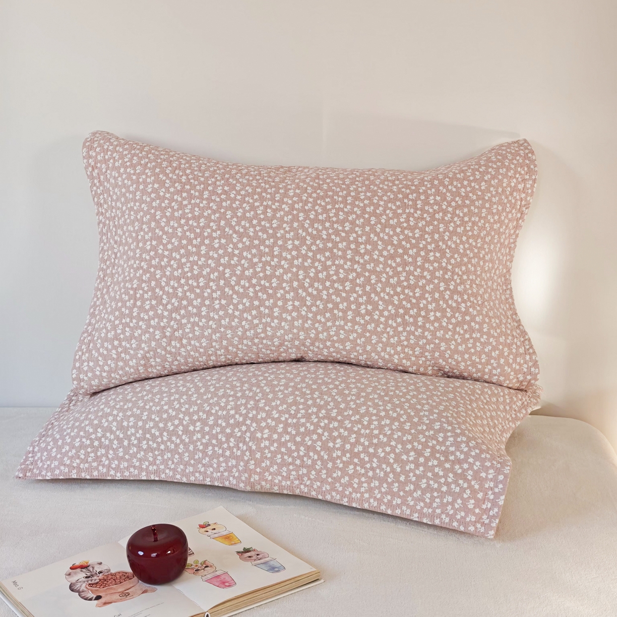 沐瑟家纺 2026新款卡通小清新枕巾 枫叶 粉色