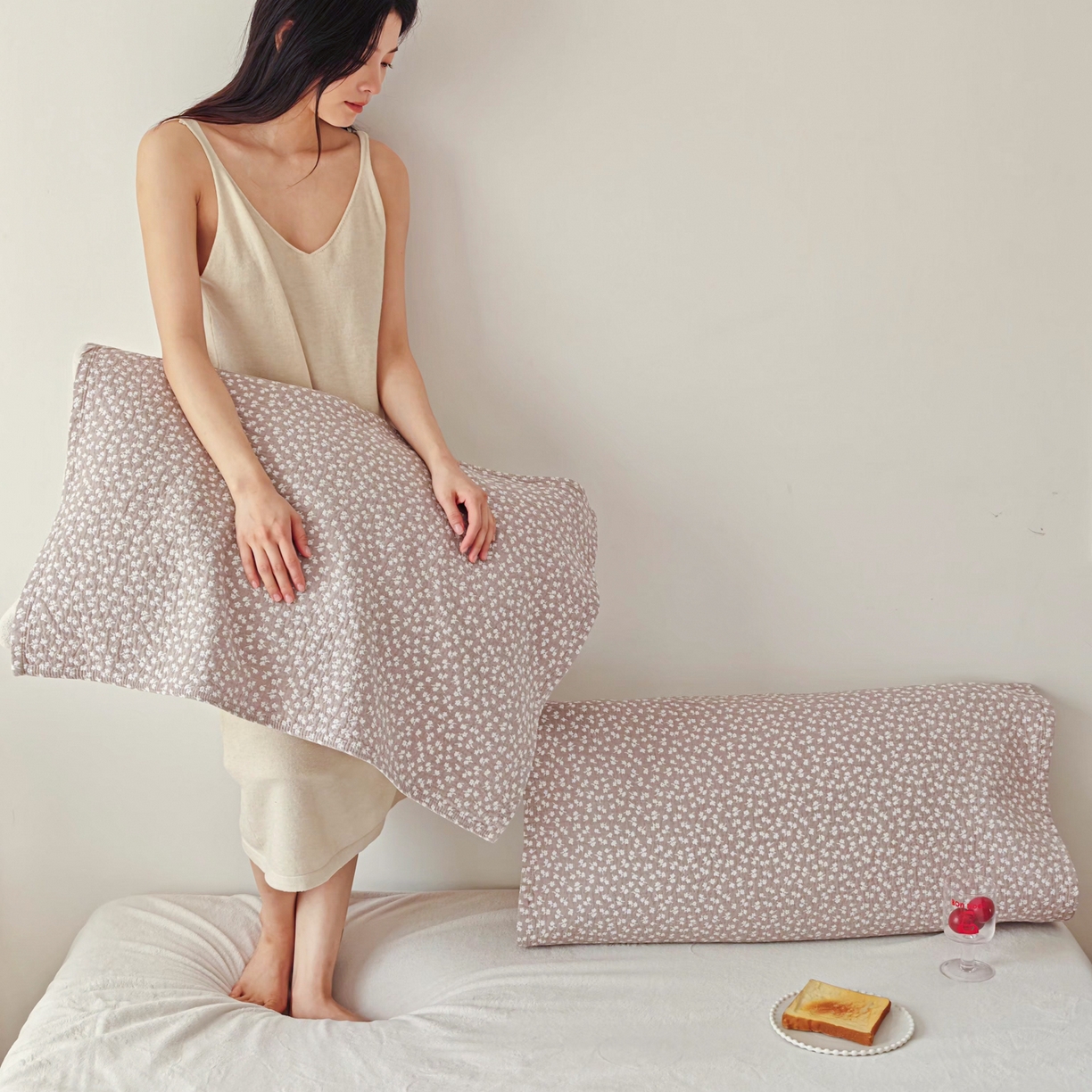 91家纺网 家纺一手货源 找家纺 沐瑟家纺 2026新款卡通小清新枕巾 枫叶 咖色