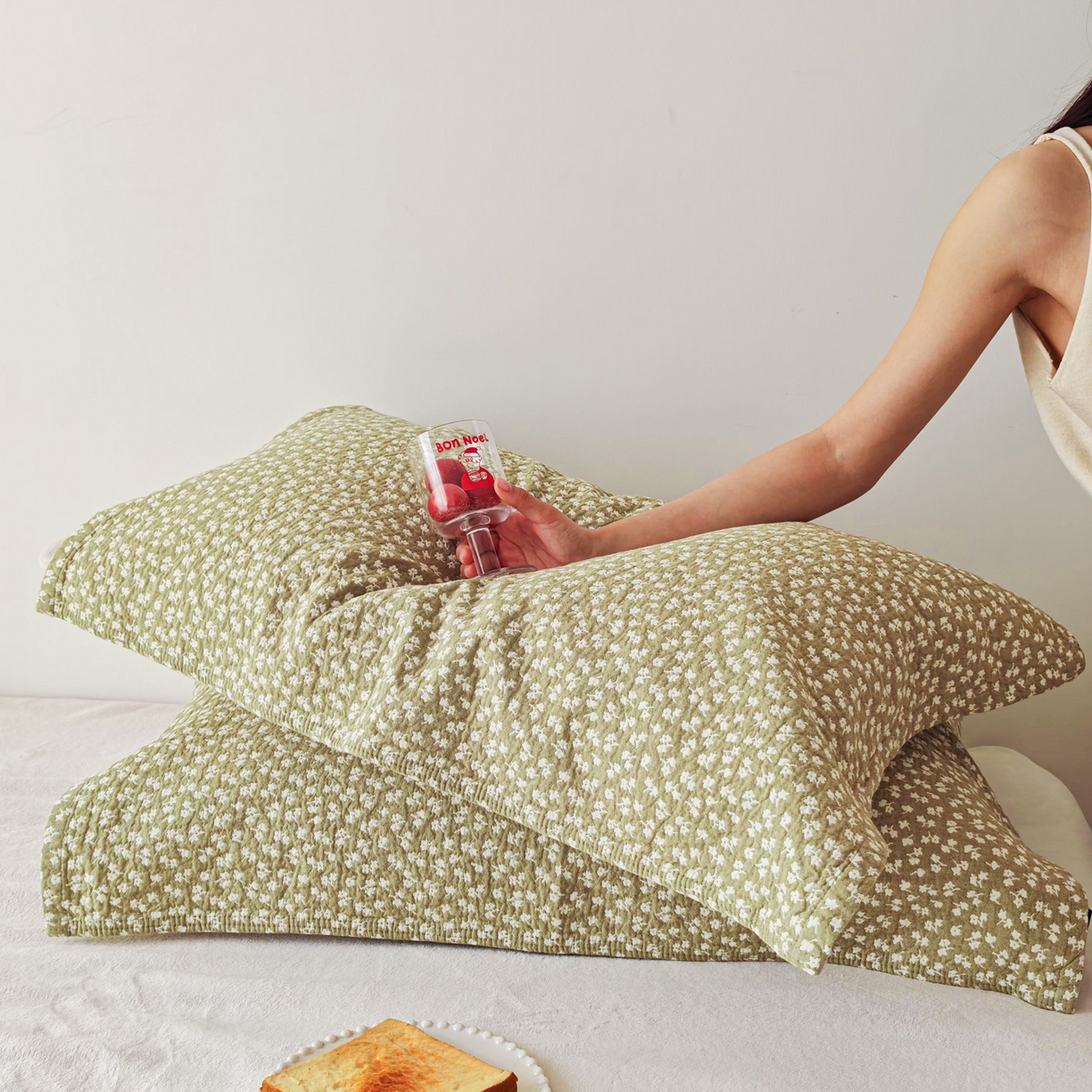 91家纺网 家纺一手货源 找家纺 沐瑟家纺 2026新款卡通小清新枕巾 枫叶 绿色