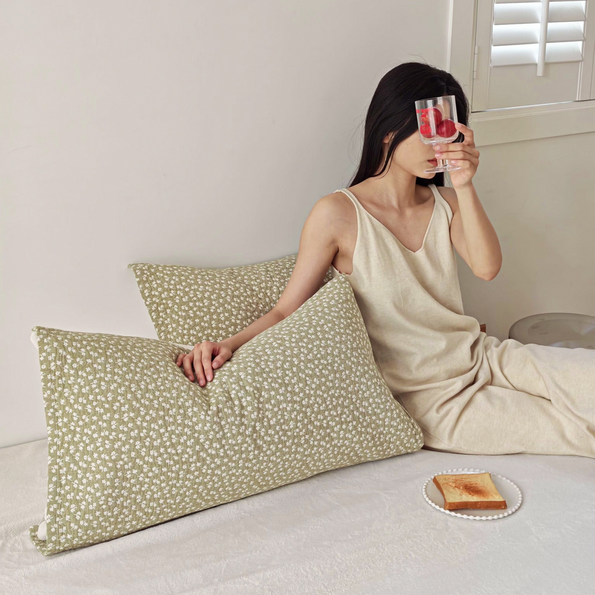 91家纺网 家纺一手货源 找家纺 沐瑟家纺 2026新款卡通小清新枕巾 枫叶 绿色