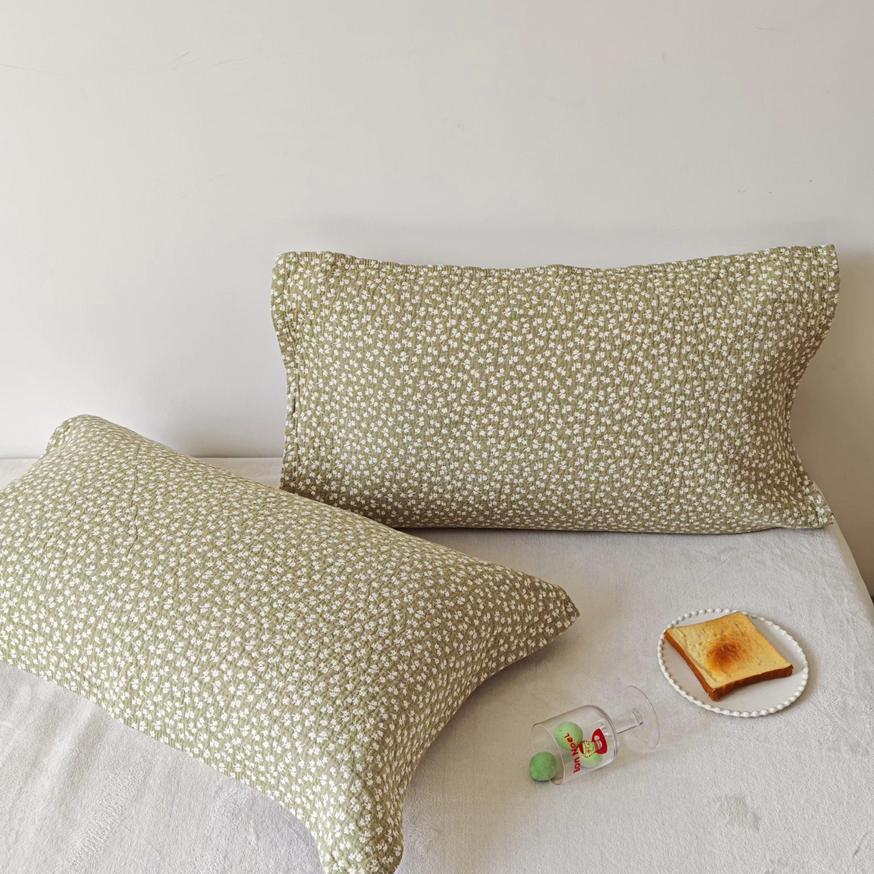 91家纺网 家纺一手货源 找家纺 沐瑟家纺 2026新款卡通小清新枕巾 枫叶 绿色