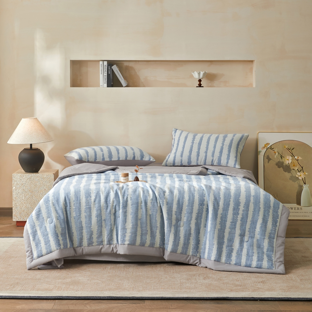 91家纺网 家纺一手货源 找家纺 （总）绒城 2026新款全棉纯棉大提花新疆棉花夏被夏凉被空调被四件套-律动