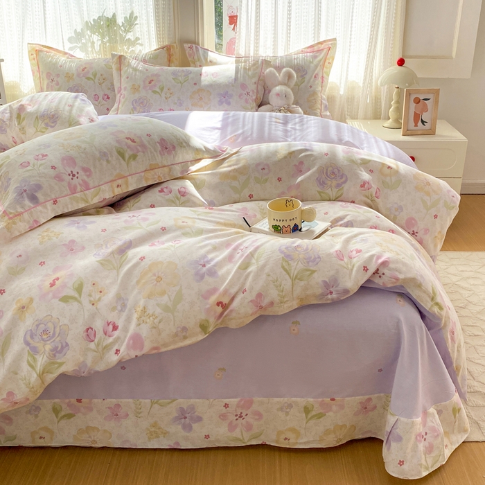 91家纺网 家纺一手货源 找家纺 凌鼎 2026新款多规格掉边全棉印花四件套 甜心花朵