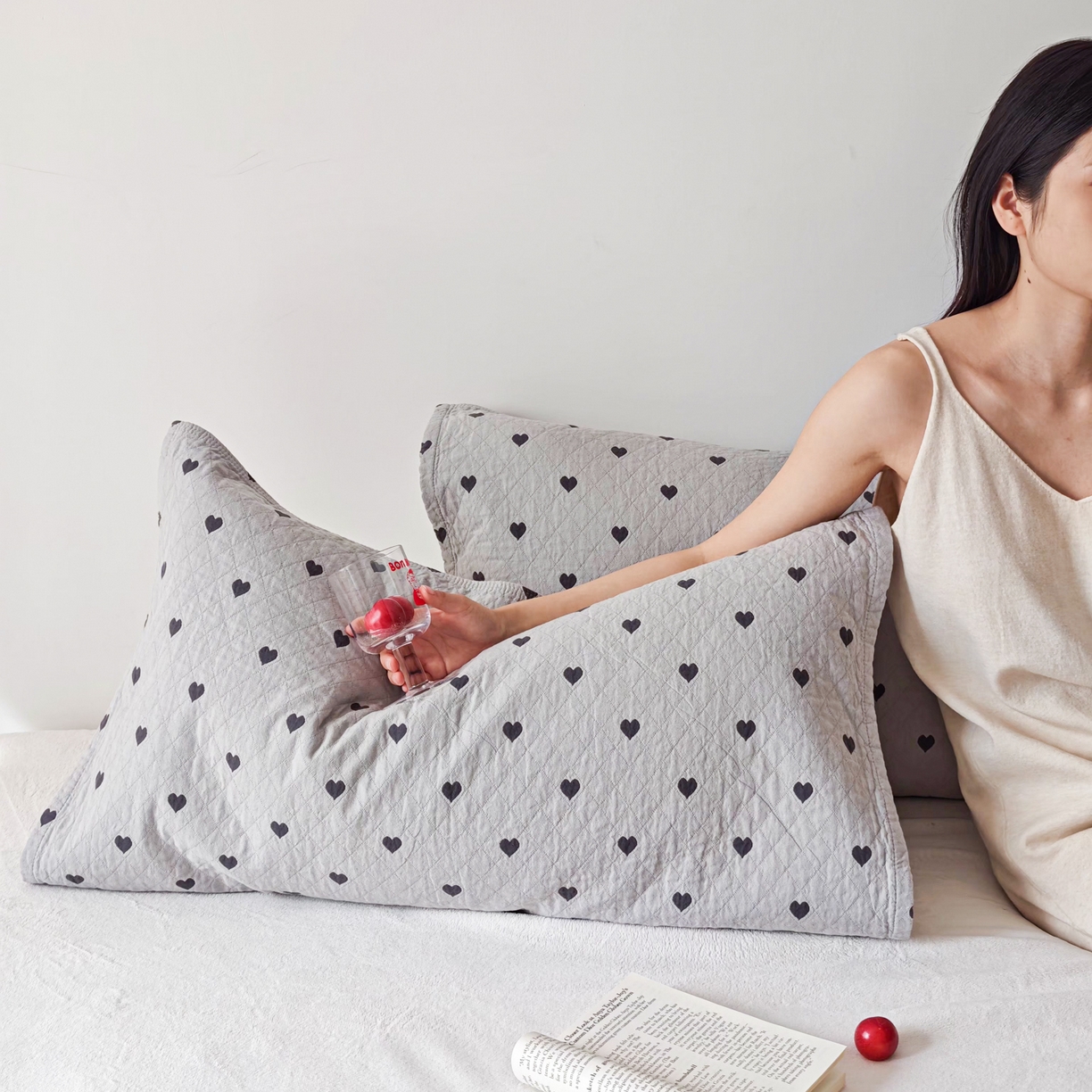 沐瑟家纺 2026新款卡通小清新枕巾 心情 灰蓝