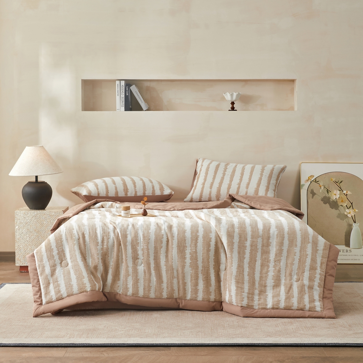 91家纺网 家纺一手货源 找家纺 绒城 2026新款全棉纯棉大提花新疆棉花夏被夏凉被空调被四件套-律动 律动-奶咖