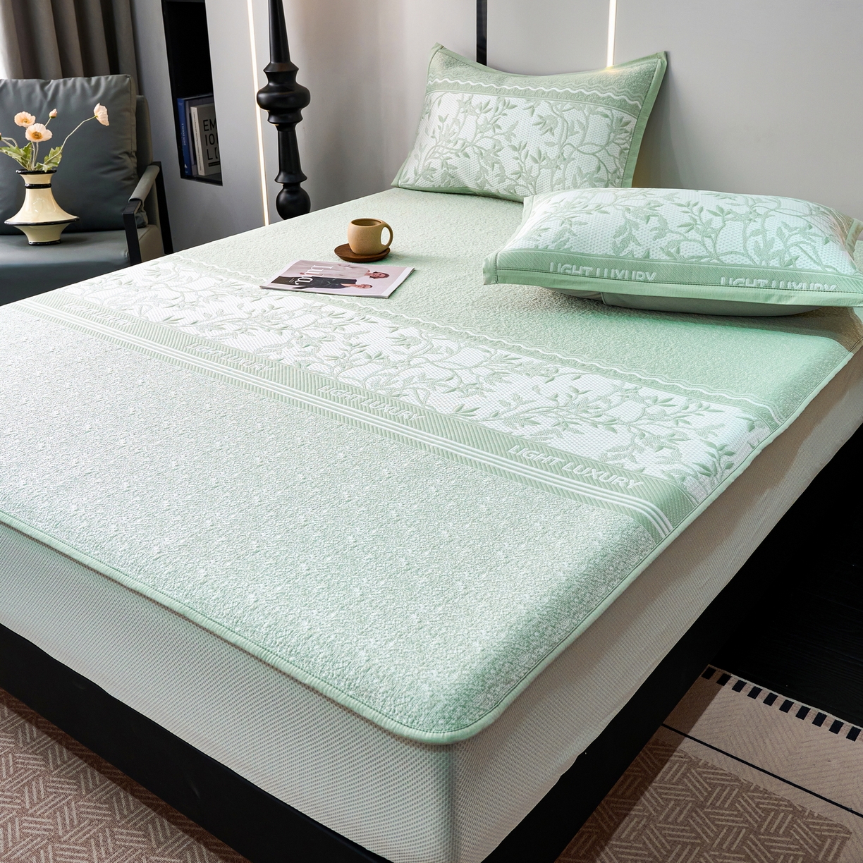 91家纺网 家纺一手货源 找家纺 （总）宜派家纺 2026新款提花PE凉感冰丝席凉席席子三件套