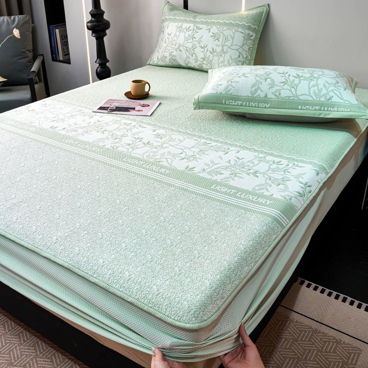 91家纺网 家纺一手货源 找家纺 （总）宜派家纺 2026新款提花PE凉感冰丝席凉席席子三件套