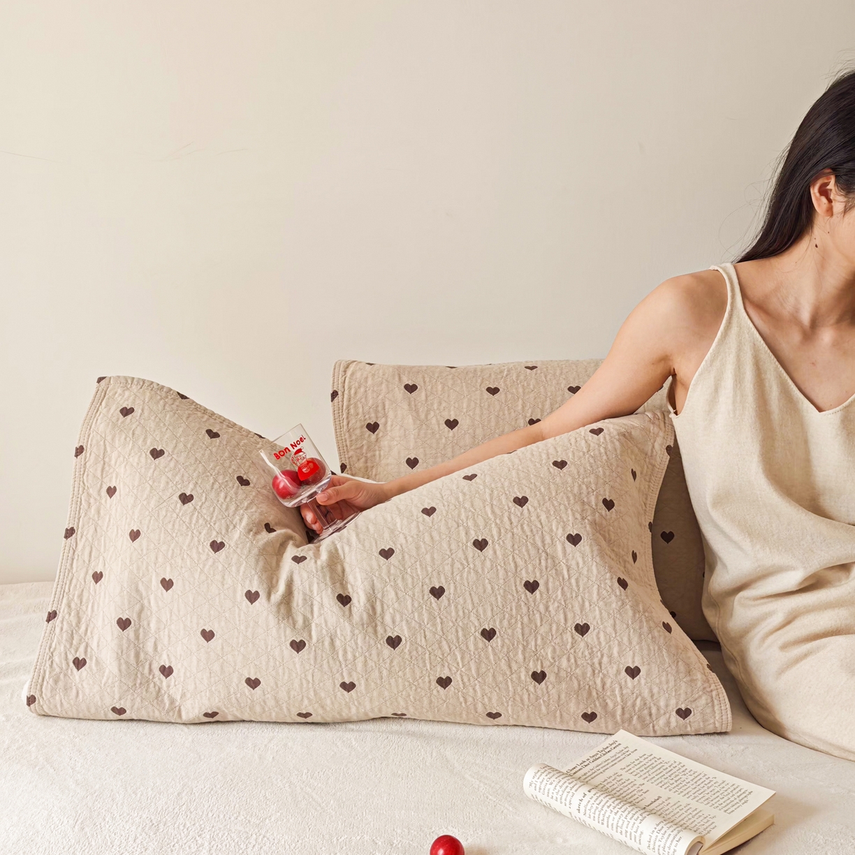 沐瑟家纺 2026新款卡通小清新枕巾 心情 卡其