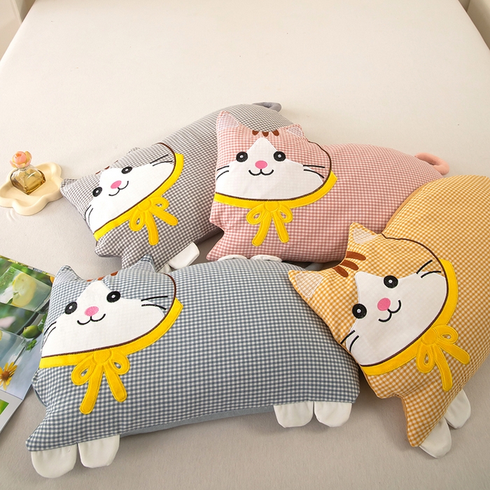 91家纺网 家纺一手货源 找家纺 枕之坊 2026新款全棉卡通猫咪荞麦枕 卡通猫咪-黄色