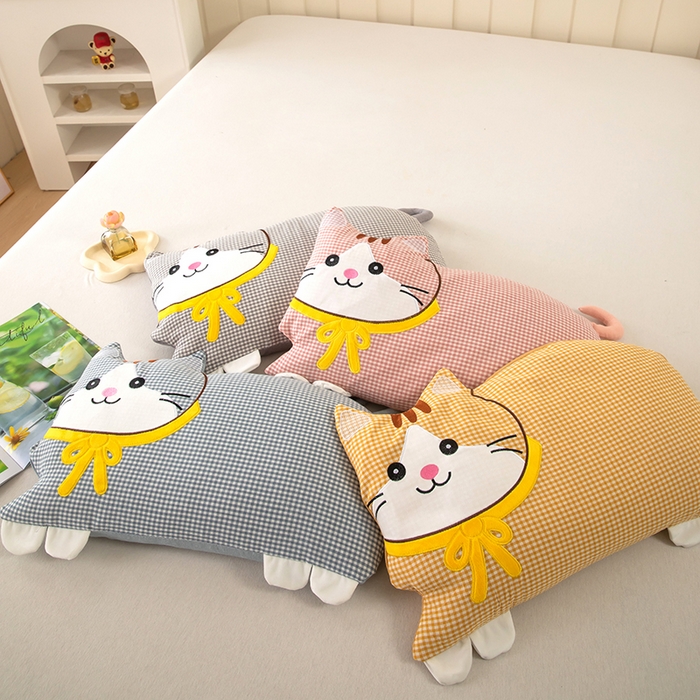 91家纺网 家纺一手货源 找家纺 枕之坊 2026新款全棉卡通猫咪荞麦枕 卡通猫咪-黄色