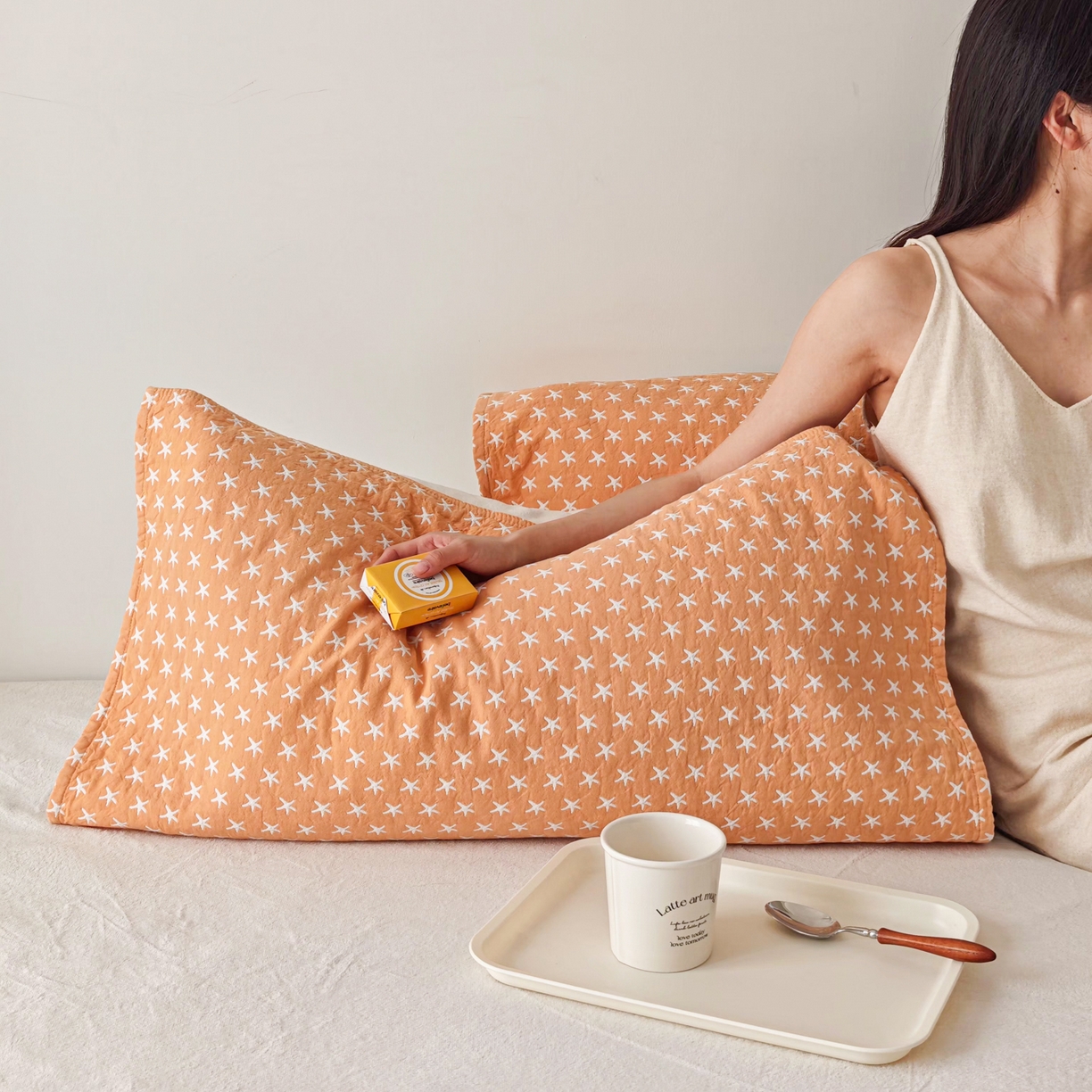 沐瑟家纺 2026新款卡通小清新枕巾 星星 黄色