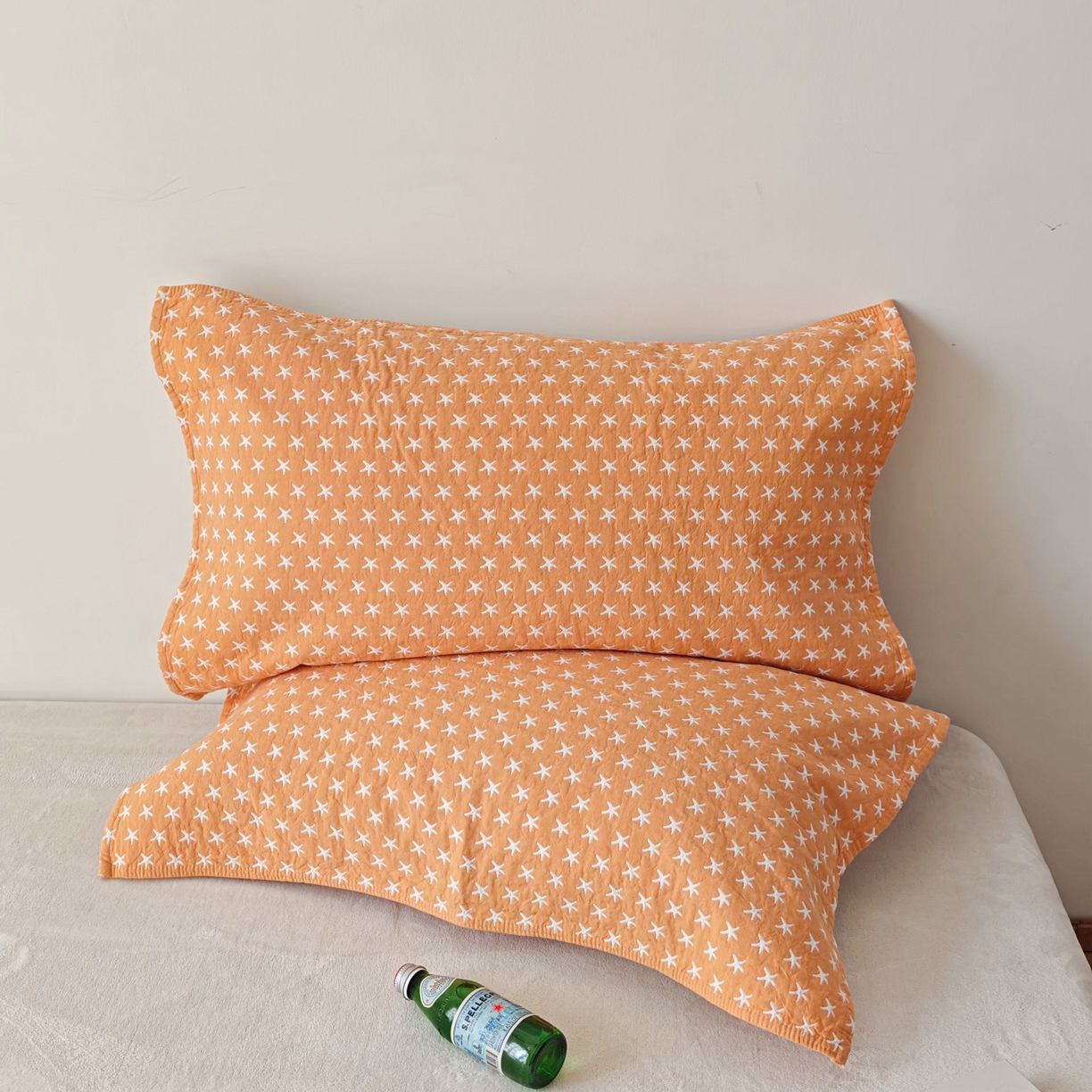 91家纺网 家纺一手货源 找家纺 沐瑟家纺 2026新款卡通小清新枕巾 星星 黄色