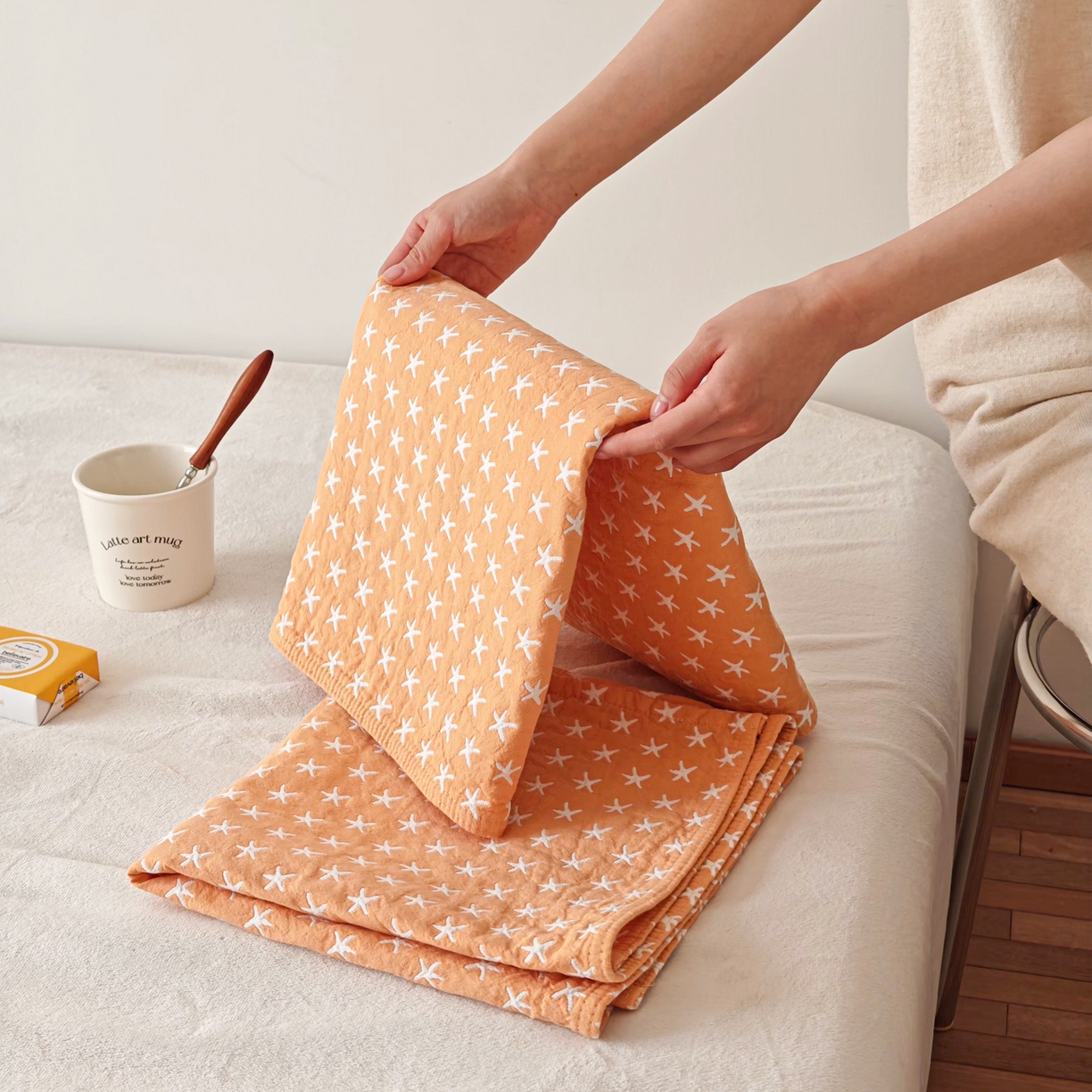 91家纺网 家纺一手货源 找家纺 沐瑟家纺 2026新款卡通小清新枕巾 星星 黄色