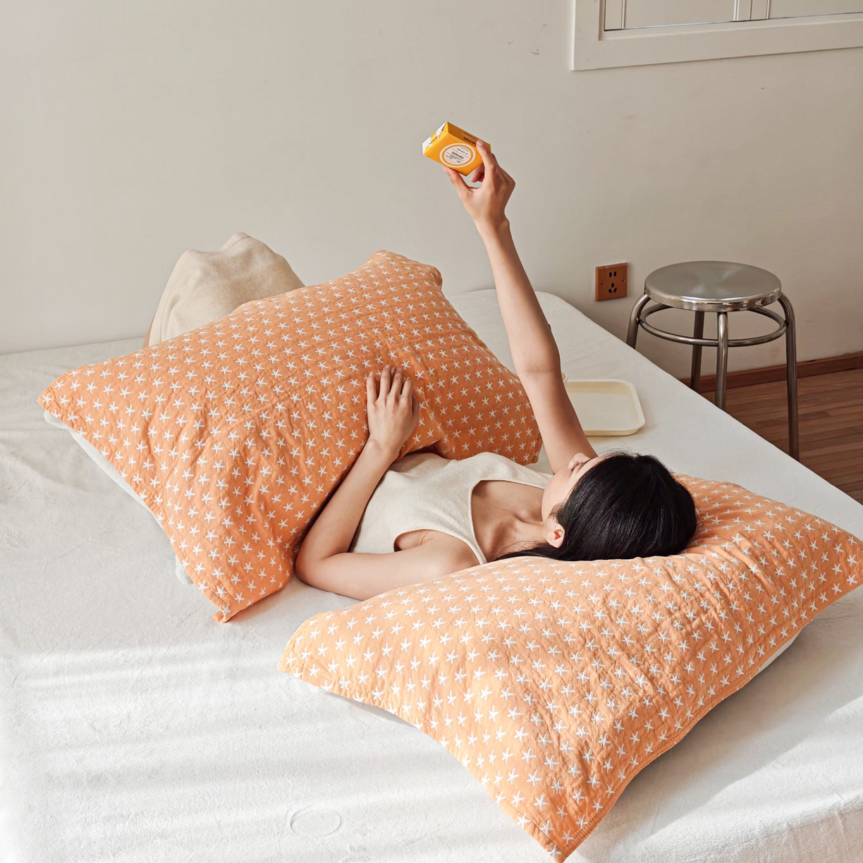 91家纺网 家纺一手货源 找家纺 沐瑟家纺 2026新款卡通小清新枕巾 星星 黄色