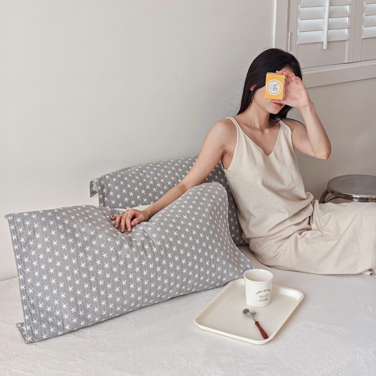 91家纺网 家纺一手货源 找家纺 沐瑟家纺 2026新款卡通小清新枕巾 星星 灰色